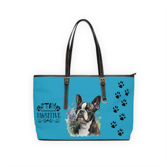 Boston Terrier Leather Shoulder Bag Turquoise Boston Puppy with glasses You had me at woof stay positive