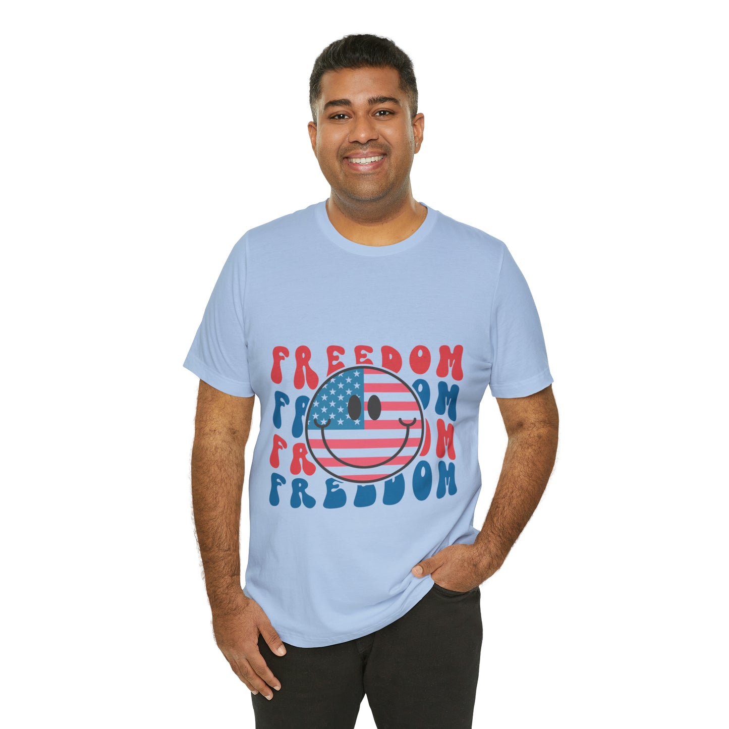 Freedom Smiley Face Flag Unisex Jersey Short Sleeve Tee Patriotic American Flag