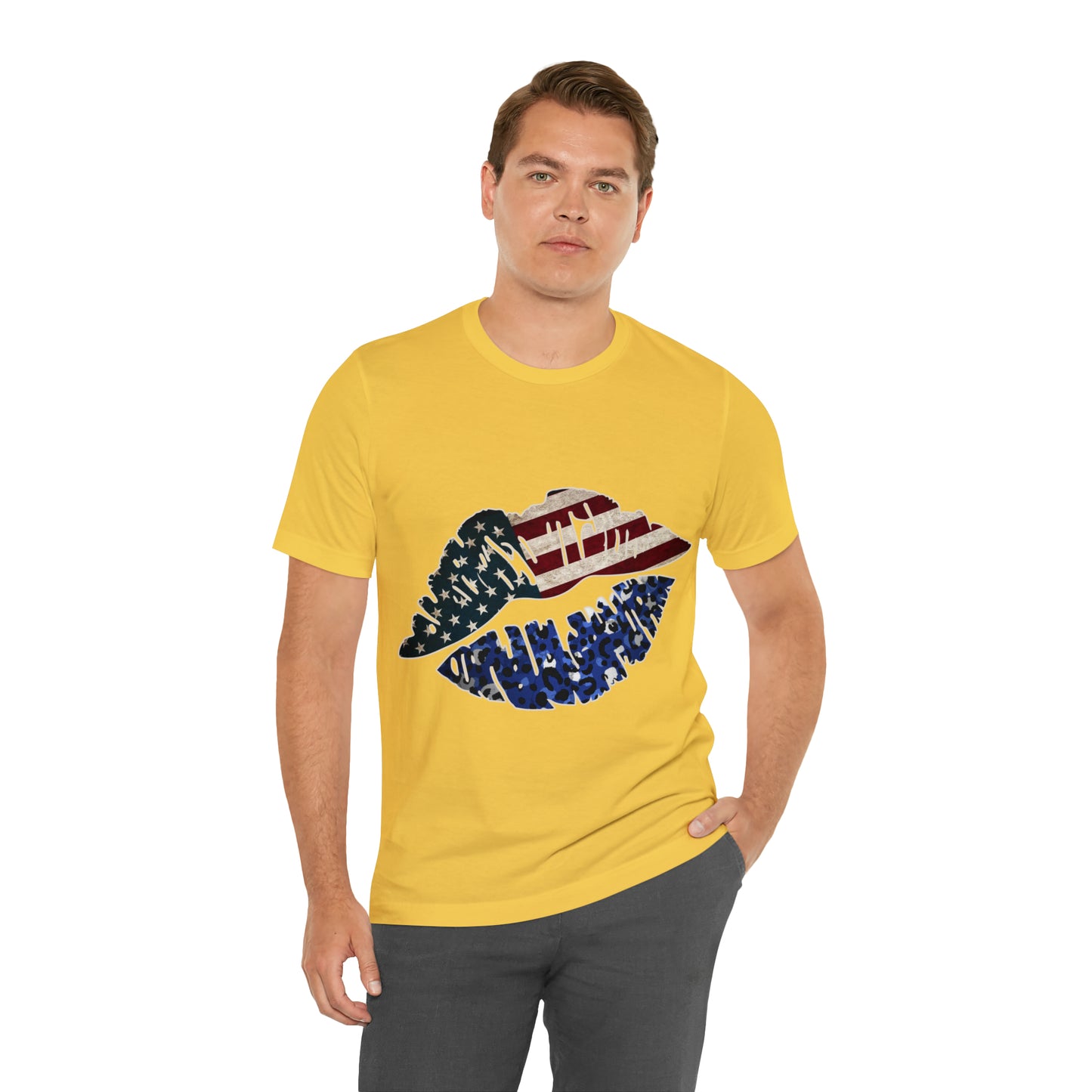American Flag Lips 4th of July Unisex Jersey Short Sleeve Tee Patriotic Retro