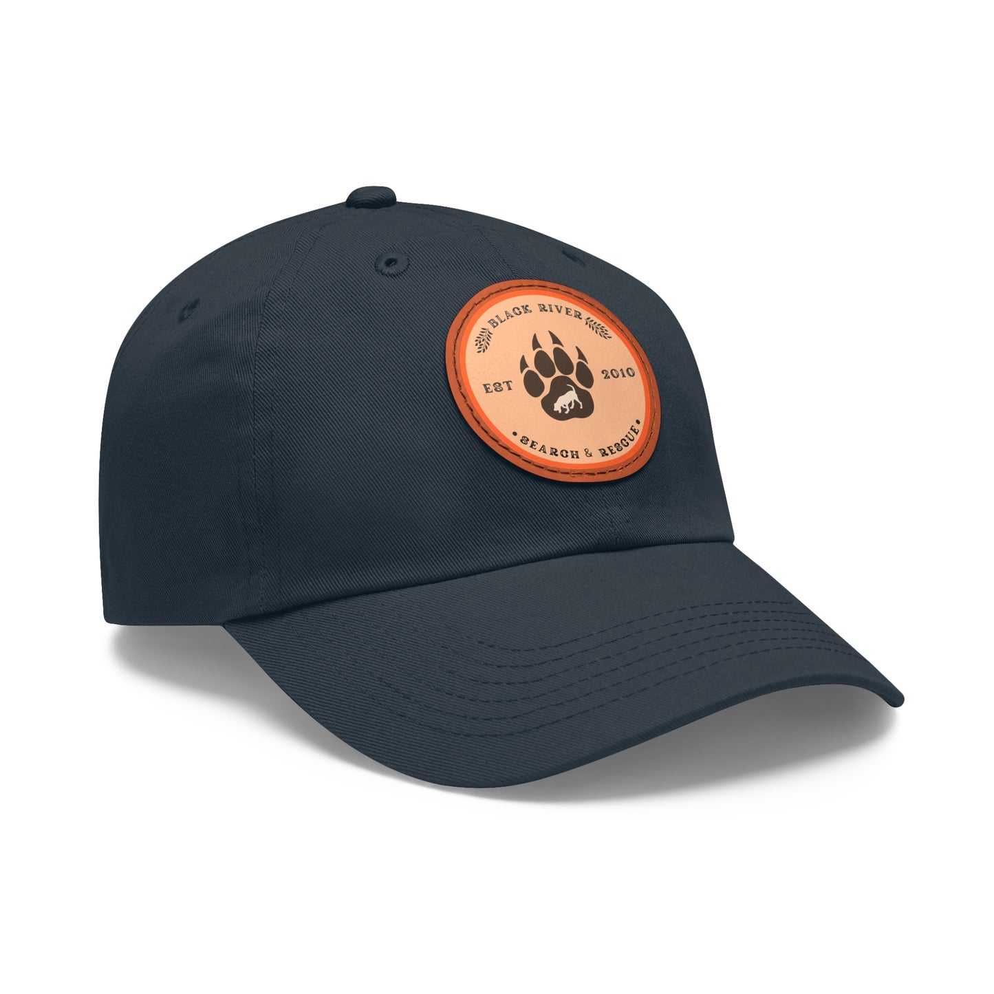 Copy of Unisex Hat with Leather Patch (Round), Black River Search & Rescue Logo, Orange patch