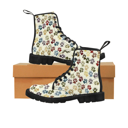 Women's Canvas Boots, Pawprints, Dog, Multicolor