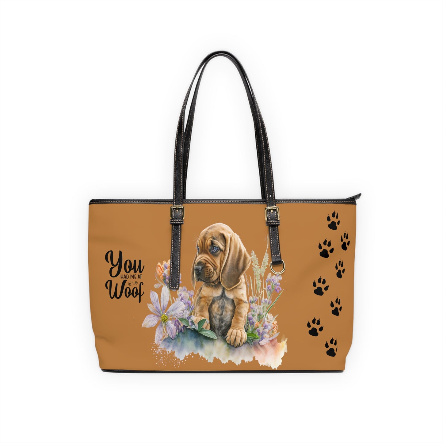 Bloodhound Puppy Leather Shoulder Bag Light Brown two bloodhound puppies and You Had Me at Woof