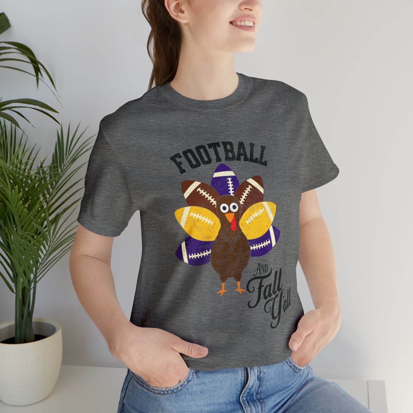 Vintage Purple and Yellow Football and Fall Short Sleeve Tee, Football and turkey shirt, LSU