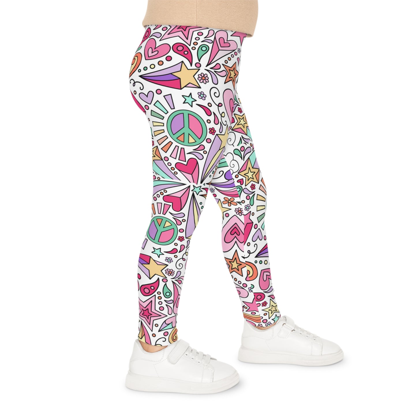 Kids Leggings Pastel retro design with peace sign and stars