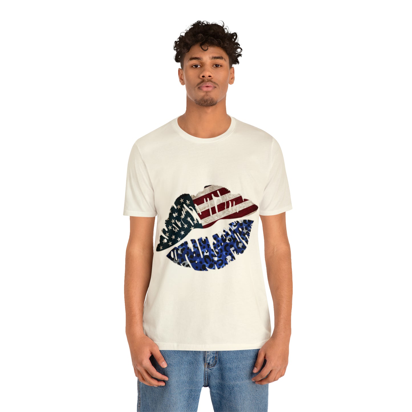 American Flag Lips 4th of July Unisex Jersey Short Sleeve Tee Patriotic Retro