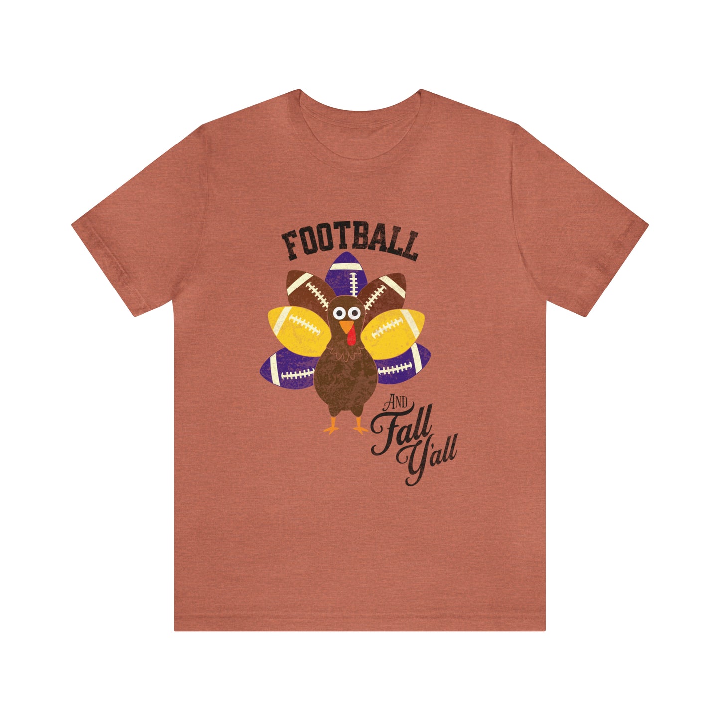 Vintage Purple and Yellow Football and Fall Short Sleeve Tee, Football and turkey shirt, LSU