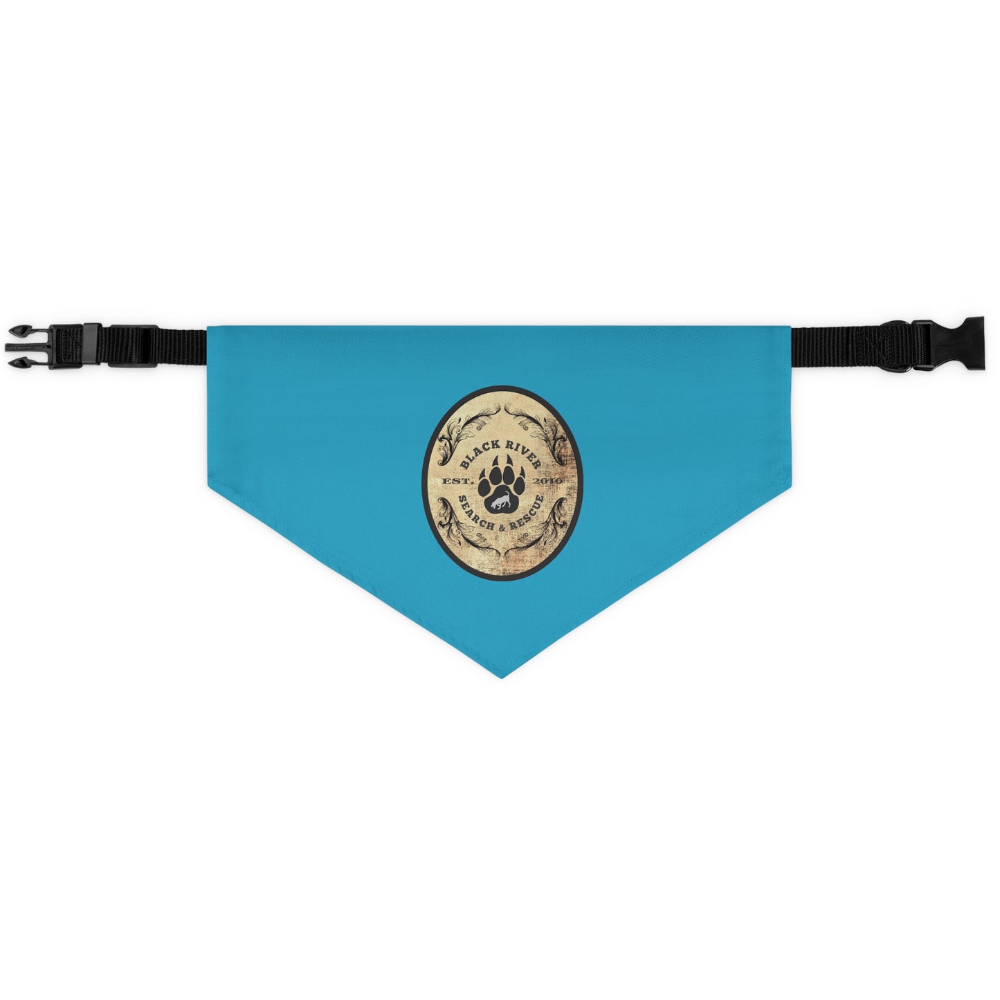 Turquoise Black River Search & Rescue Logo Pet Bandana Collar