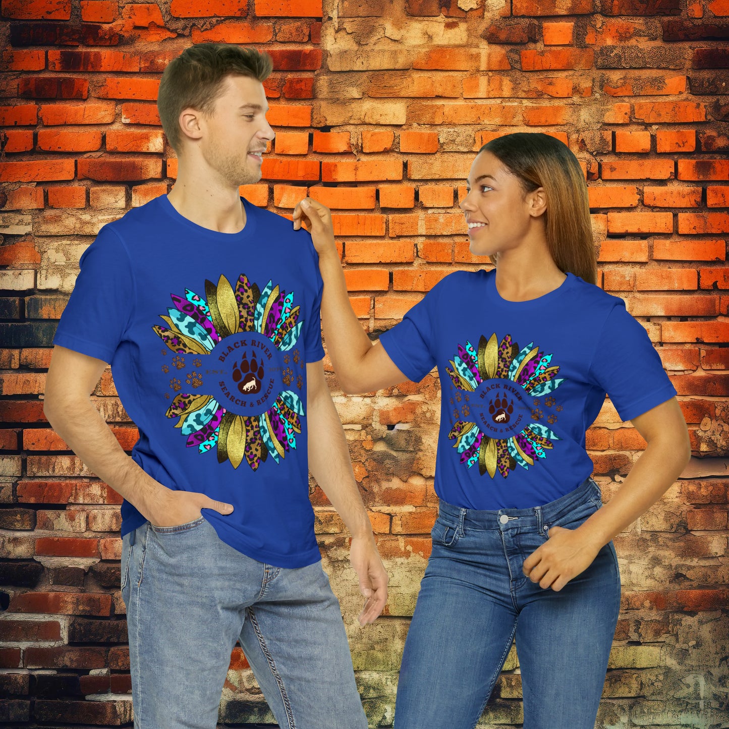 Black River Search & Rescue Logo Multicolor Sunflower Unisex Jersey Short Sleeve Tee