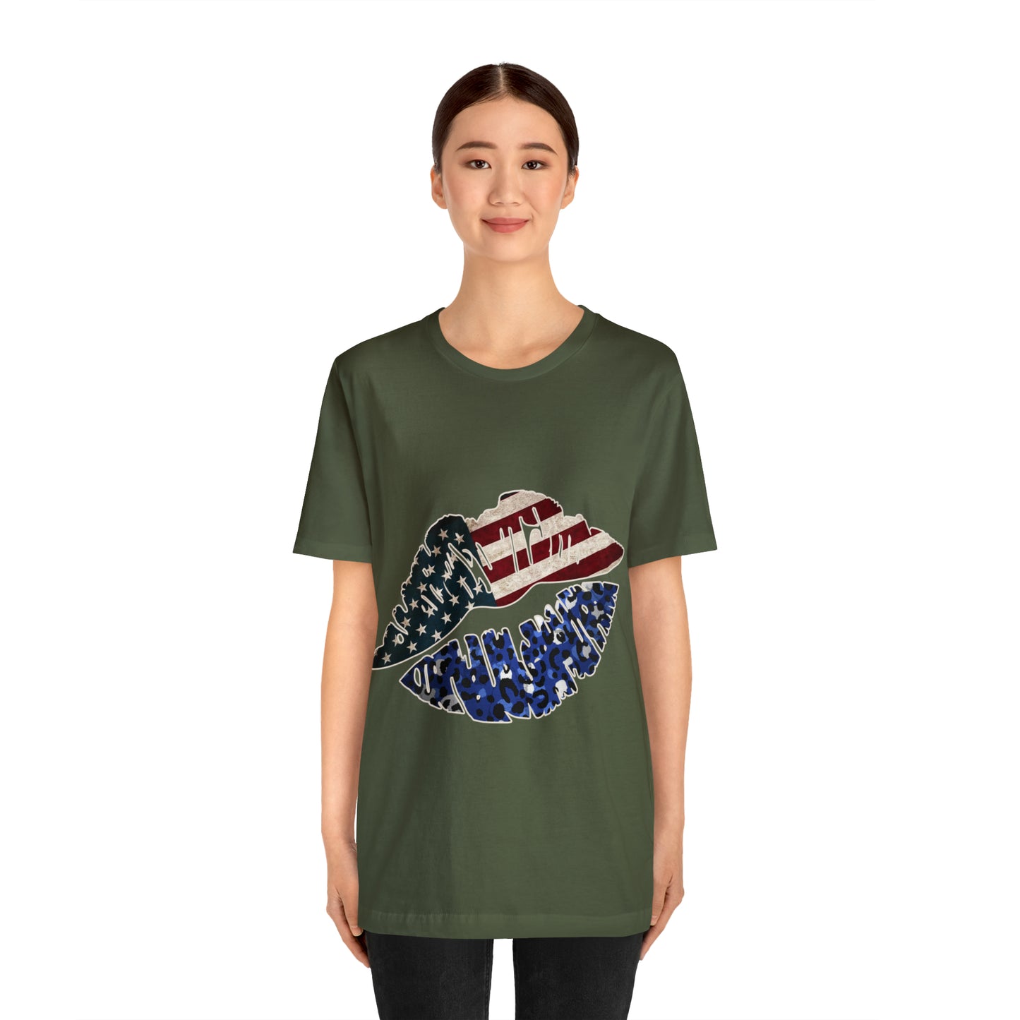 American Flag Lips 4th of July Unisex Jersey Short Sleeve Tee Patriotic Retro