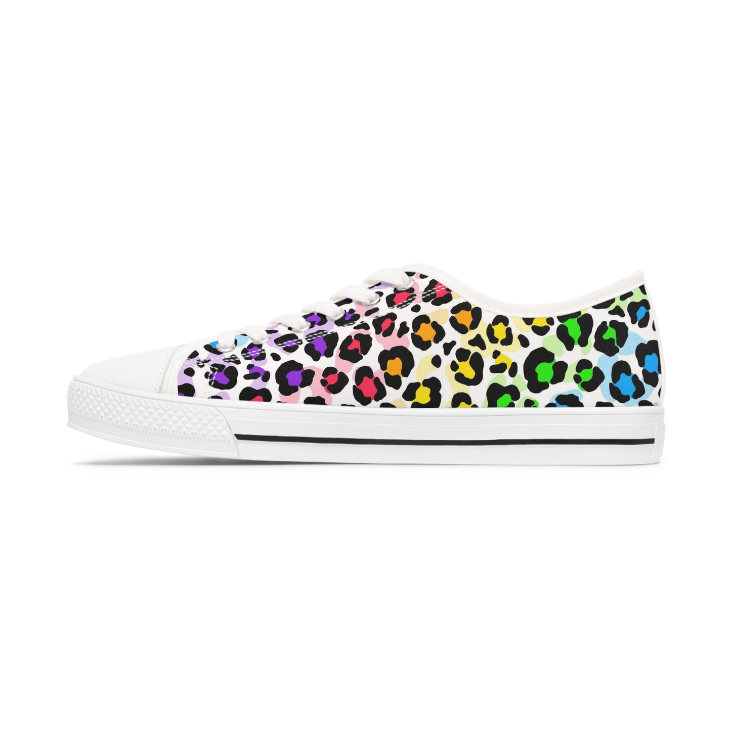 Women's Low Top Sneakers, Multicolor leopard print, Rainbow, Blue, Yellow, Aqua