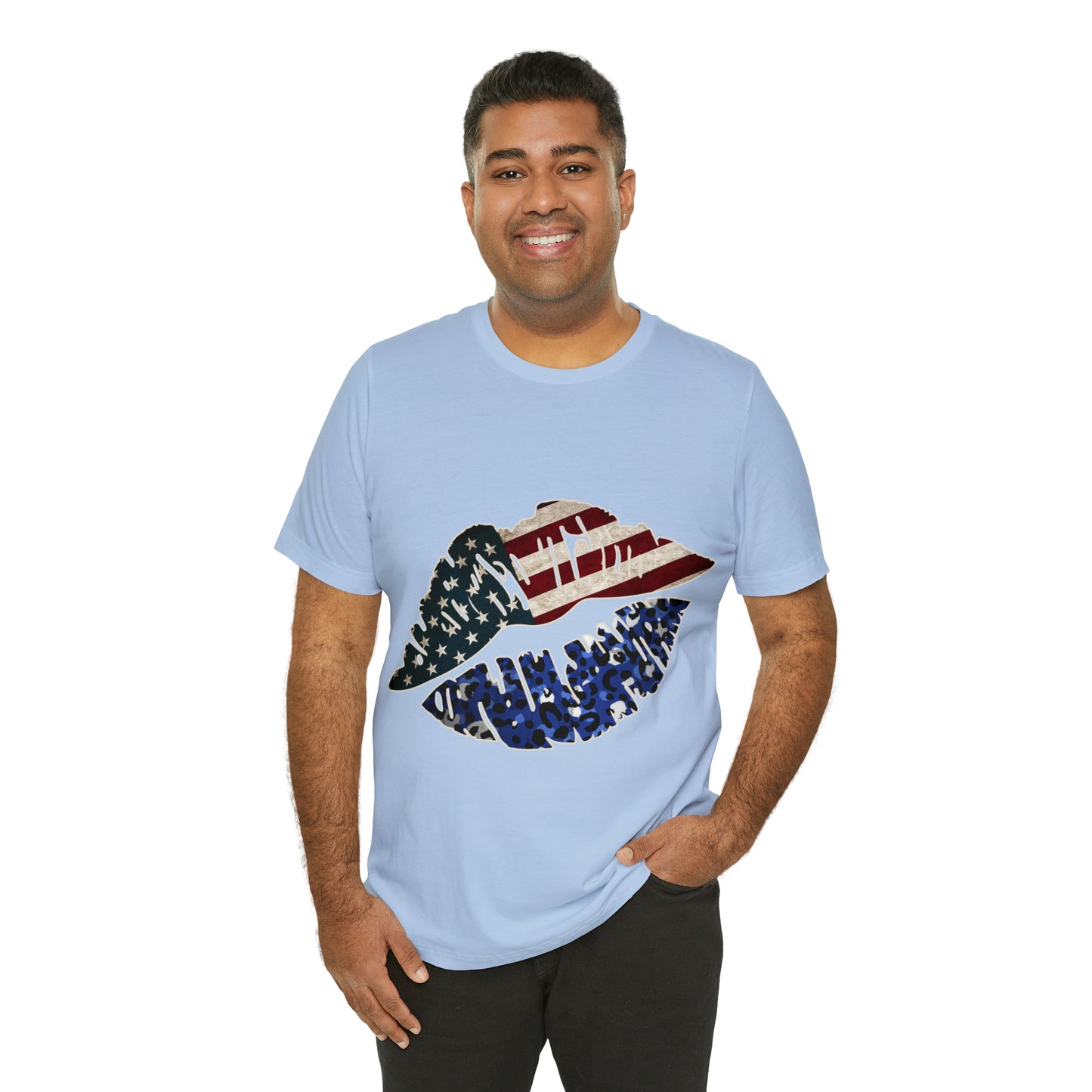 American Flag Lips 4th of July Unisex Jersey Short Sleeve Tee Patriotic Retro