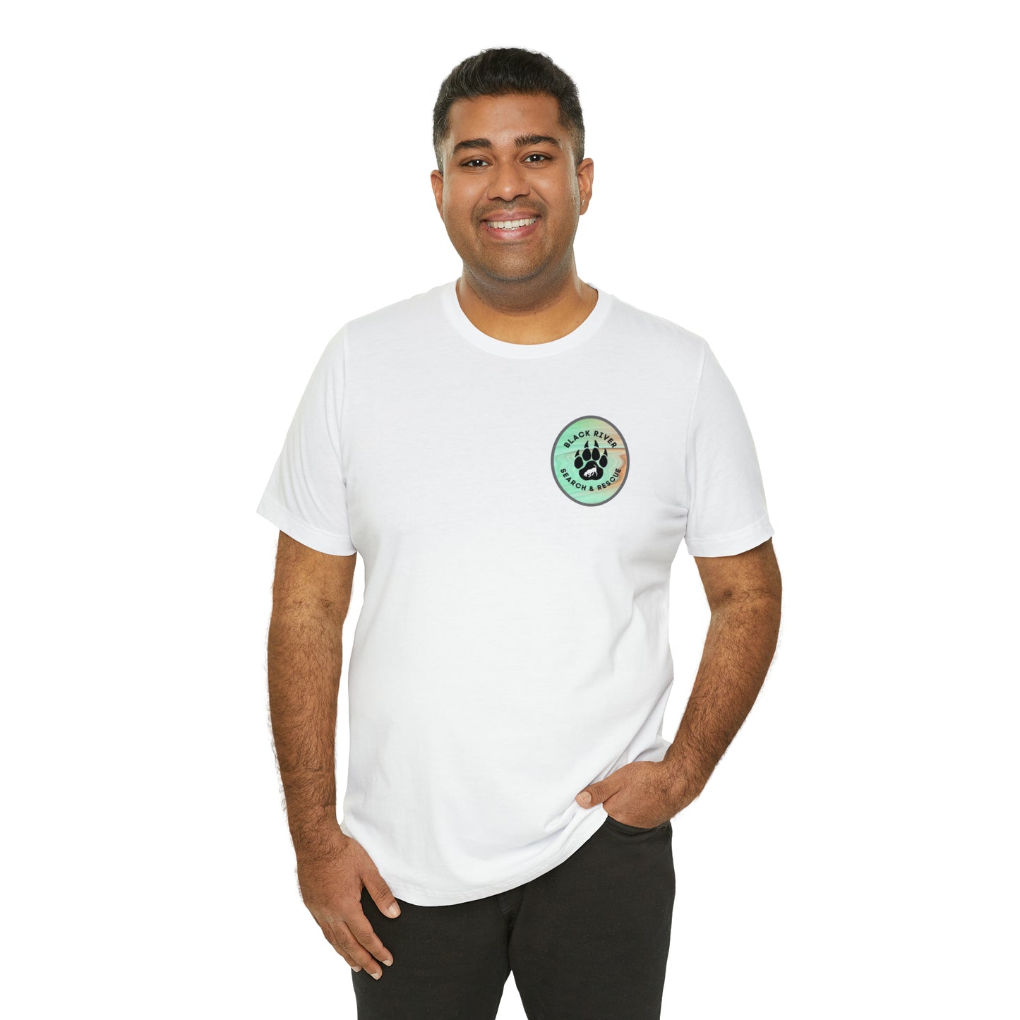 Green and Peach Marble Black River Search & Rescue Logo Unisex Jersey Short Sleeve Tee