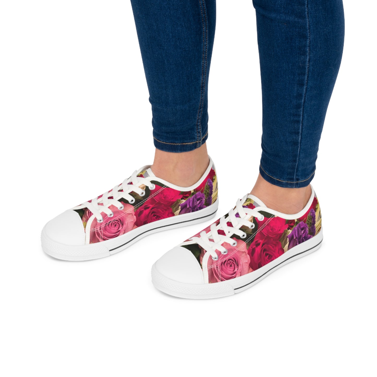 Women's Low Top Sneakers, Roses, Red, Pink, Purple, Flowers