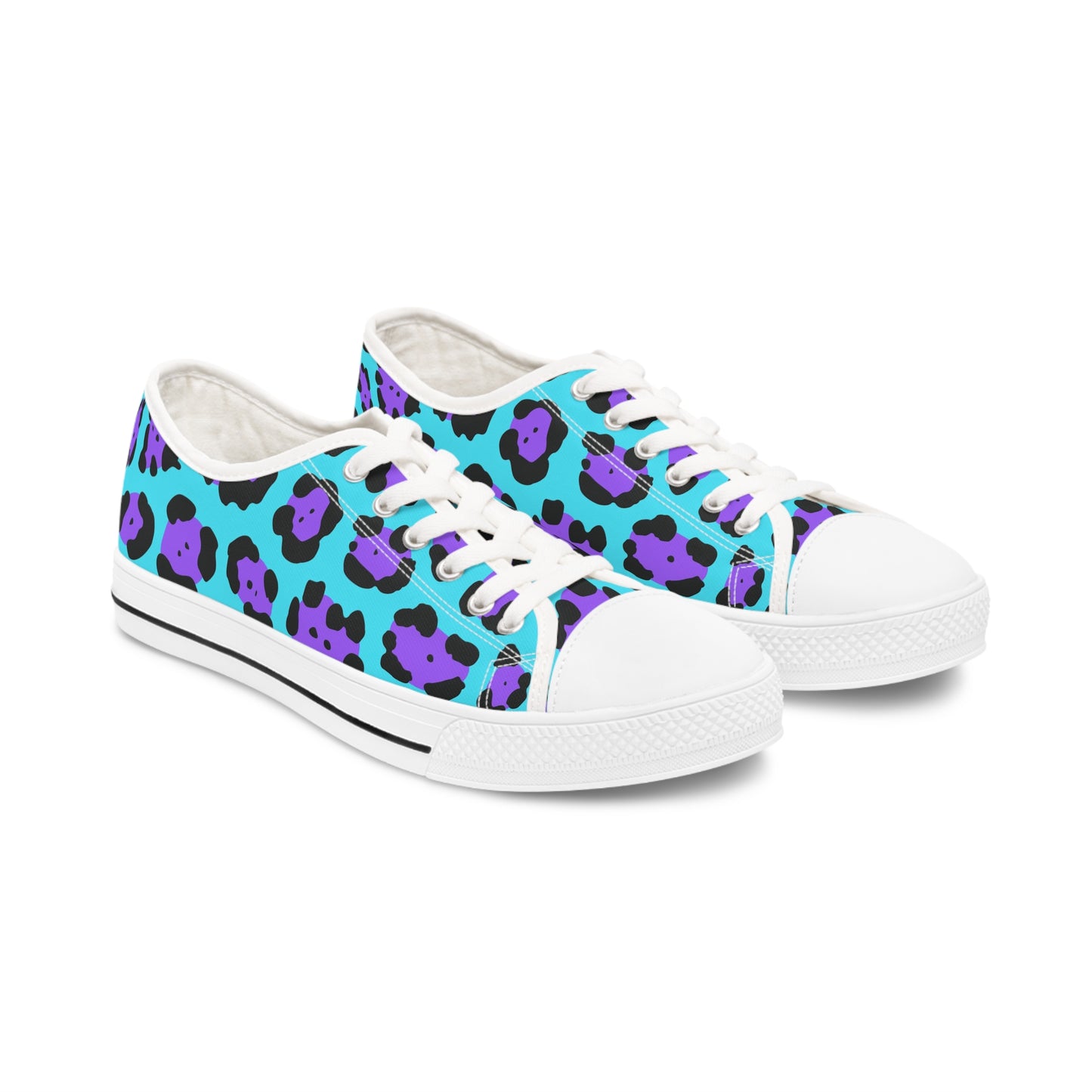 Women's Low Top Sneakers, aqua, Purple Leopard