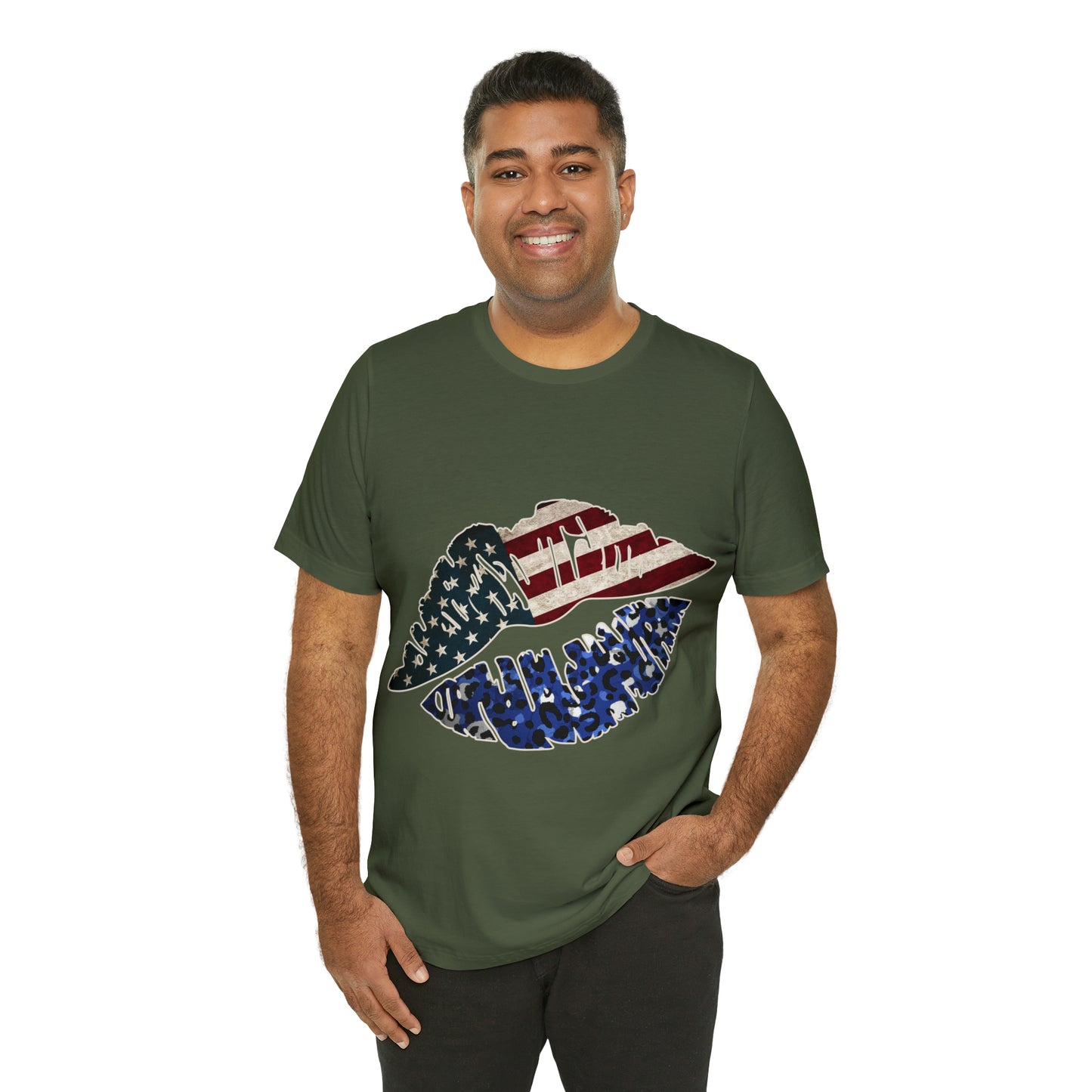 American Flag Lips 4th of July Unisex Jersey Short Sleeve Tee Patriotic Retro