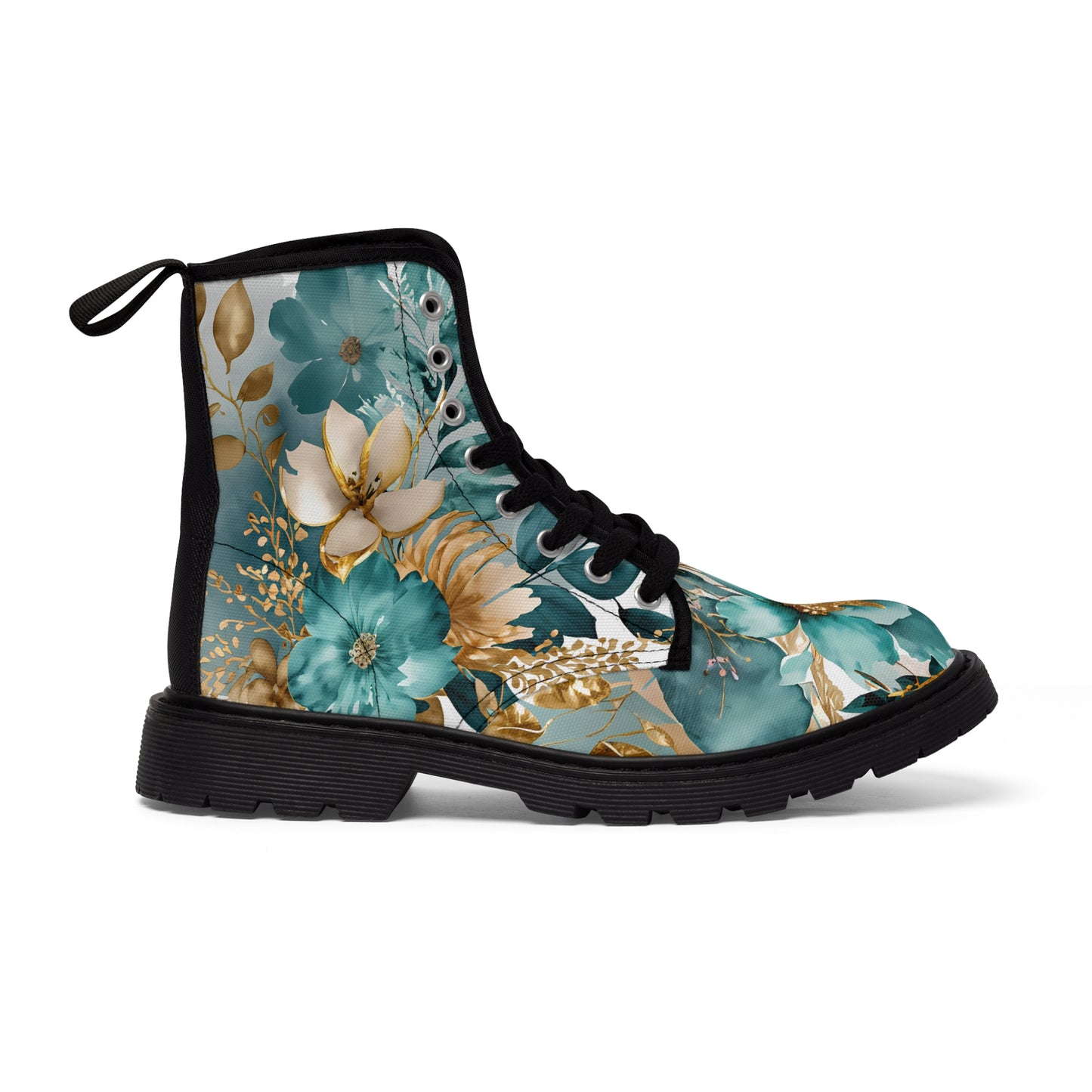 Women's Canvas Boots, Aqua, Gold, Magnolia, Flowers