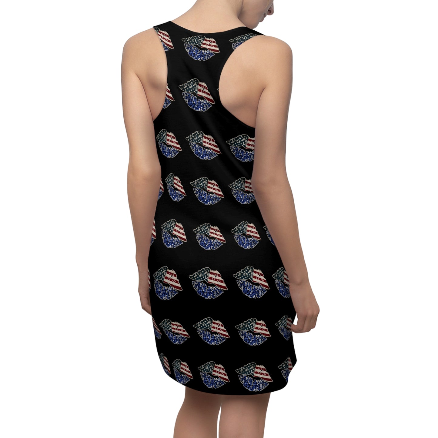 Black 4th of July flag large Lips Red Women's Cut & Sew Racerback Dress Patriotic