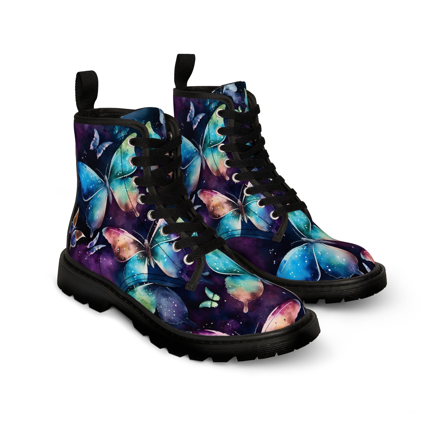 Women's Canvas Boots, watercolor butterflies, multi-color