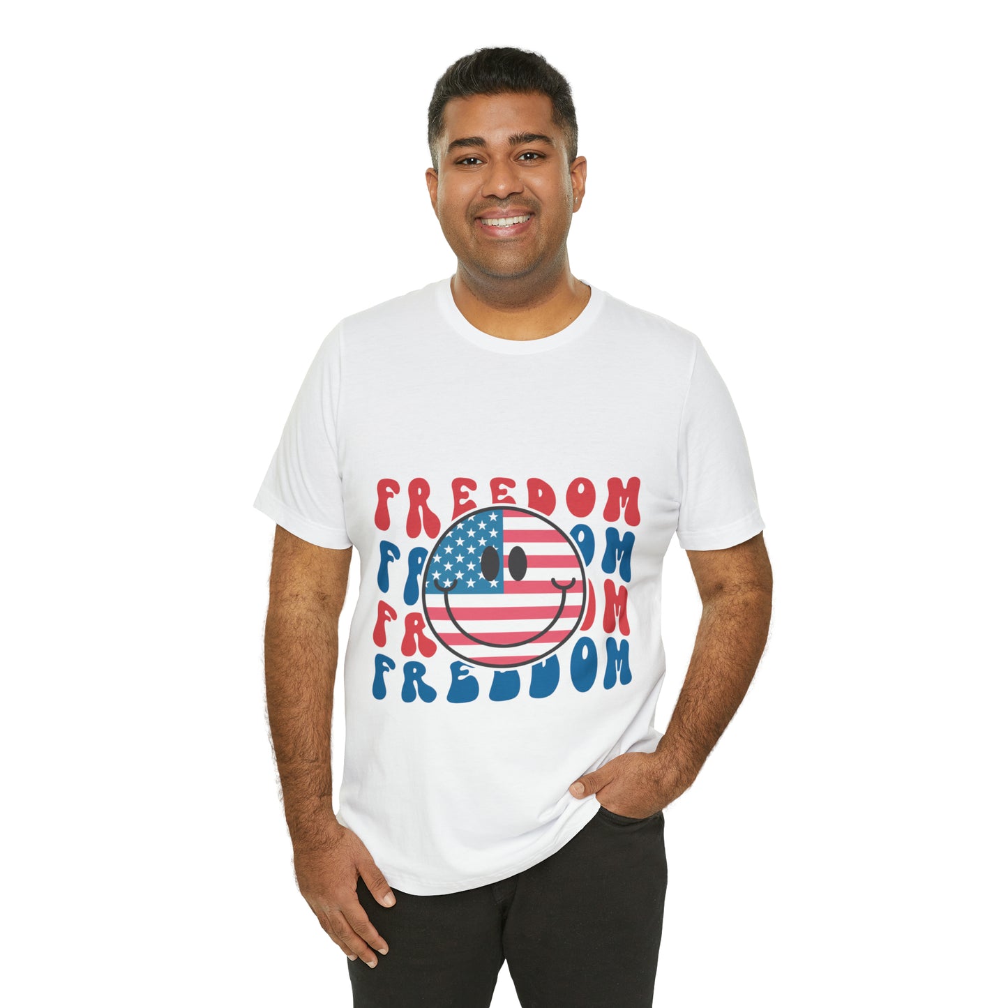 Freedom Smiley Face Flag Unisex Jersey Short Sleeve Tee Patriotic American Flag