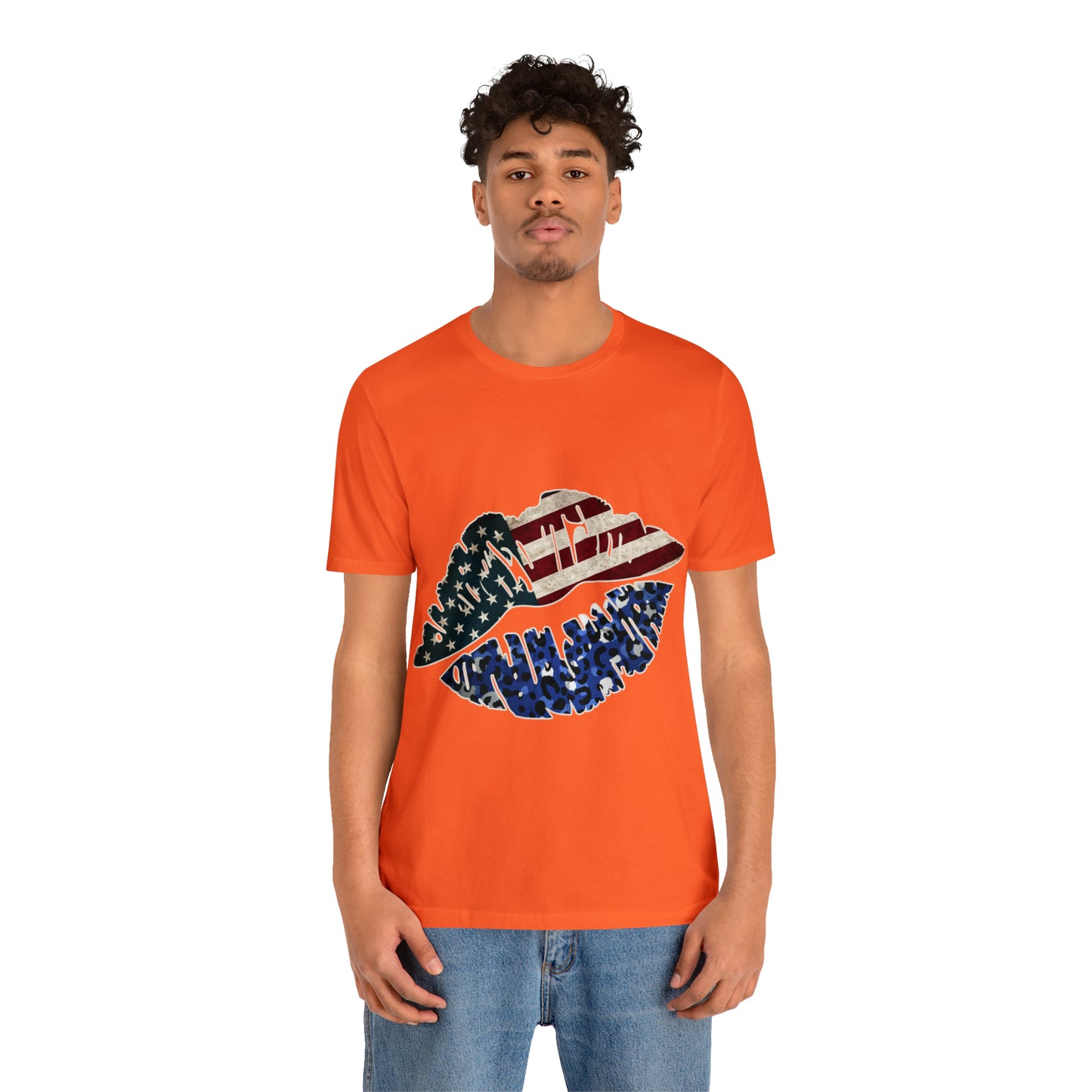American Flag Lips 4th of July Unisex Jersey Short Sleeve Tee Patriotic Retro