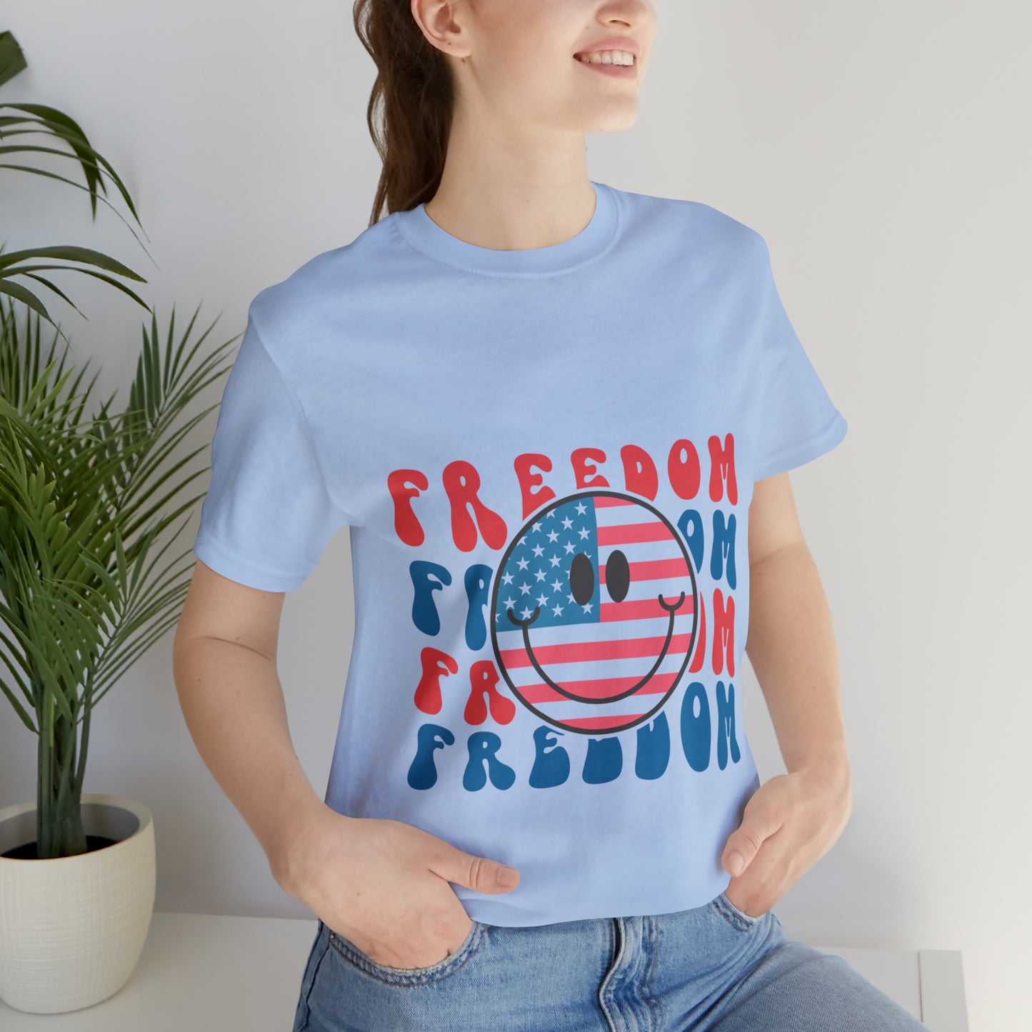 Freedom Smiley Face Flag Unisex Jersey Short Sleeve Tee Patriotic American Flag