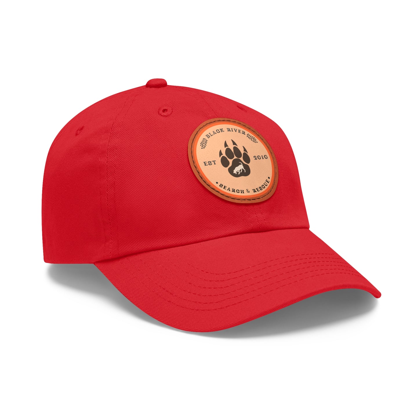 Copy of Unisex Hat with Leather Patch (Round), Black River Search & Rescue Logo, Orange patch