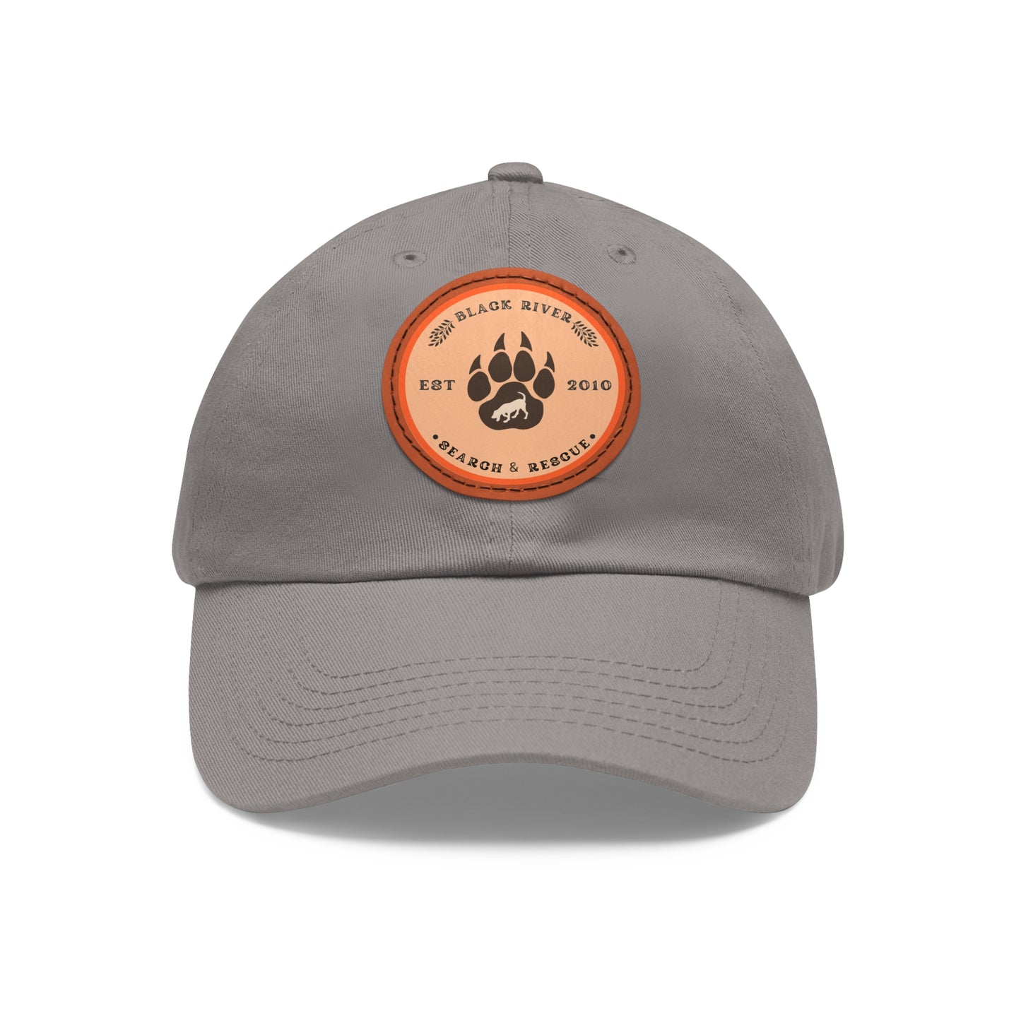 Copy of Unisex Hat with Leather Patch (Round), Black River Search & Rescue Logo, Orange patch