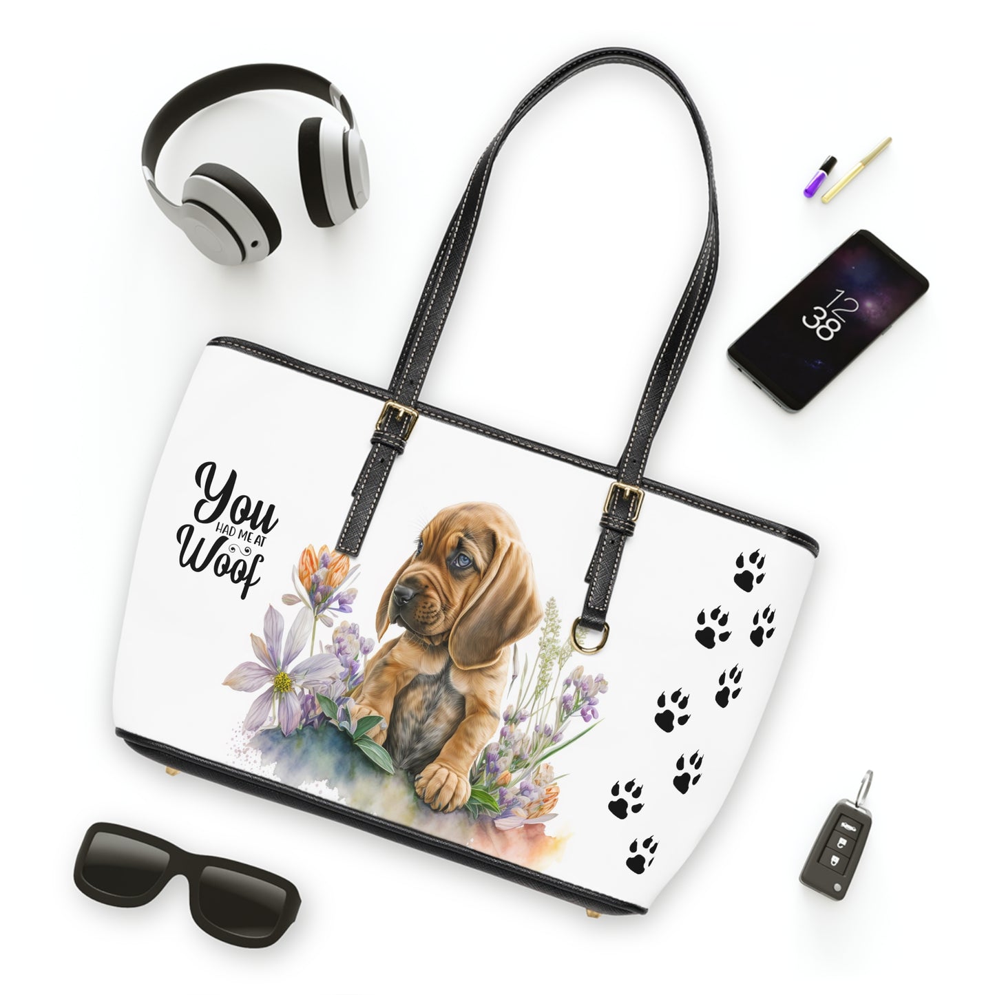 Bloodhound Puppy Leather Shoulder Bag two bloodhound puppies and You Had Me at Woof