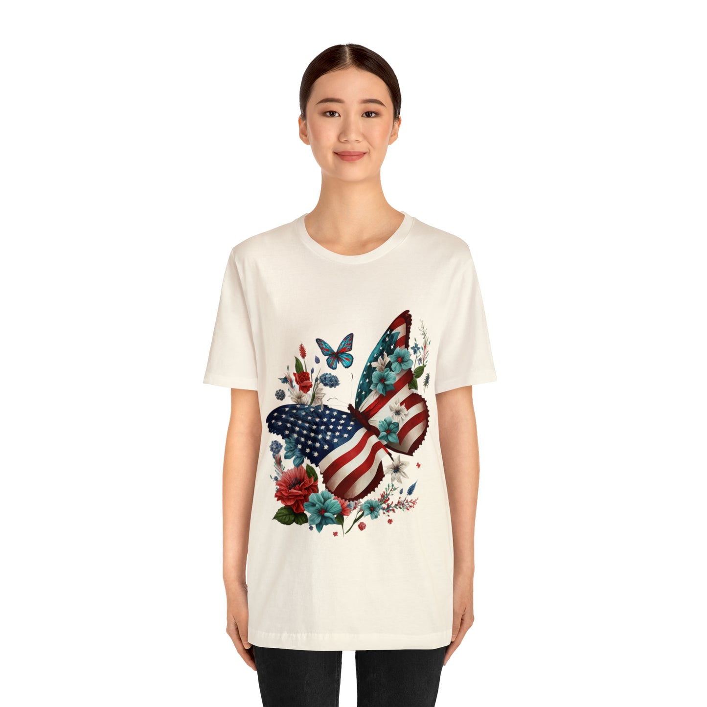 Unisex Jersey Short Sleeve Tee, American Flag, Butterfly, Patriotic