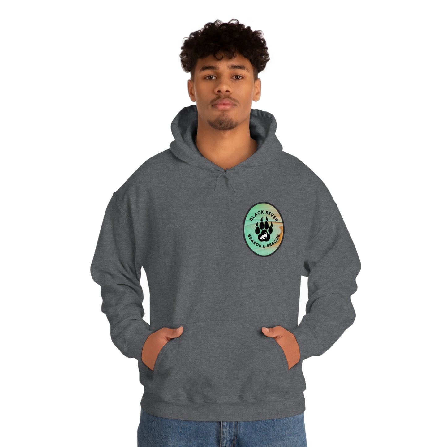 Green and Peach Marble Black River Search & Rescue Logo Unisex Heavy Blend™ Hooded Sweatshirt