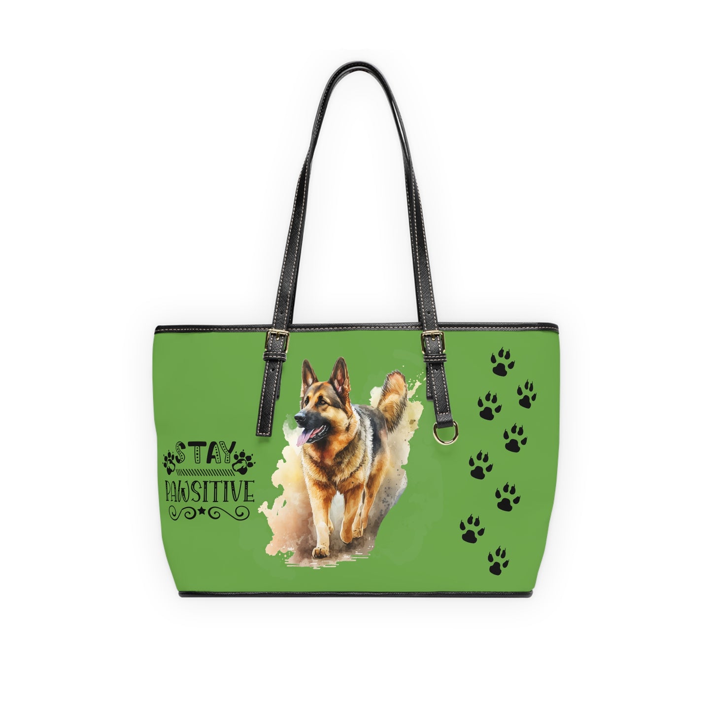 German Shepard Leather Shoulder Bag Green You had me at Woof Stay Pawsitive