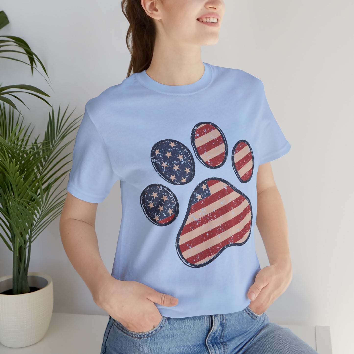 4th of July Pawprint Unisex Jersey Short Sleeve Tee Patriotic American Flag