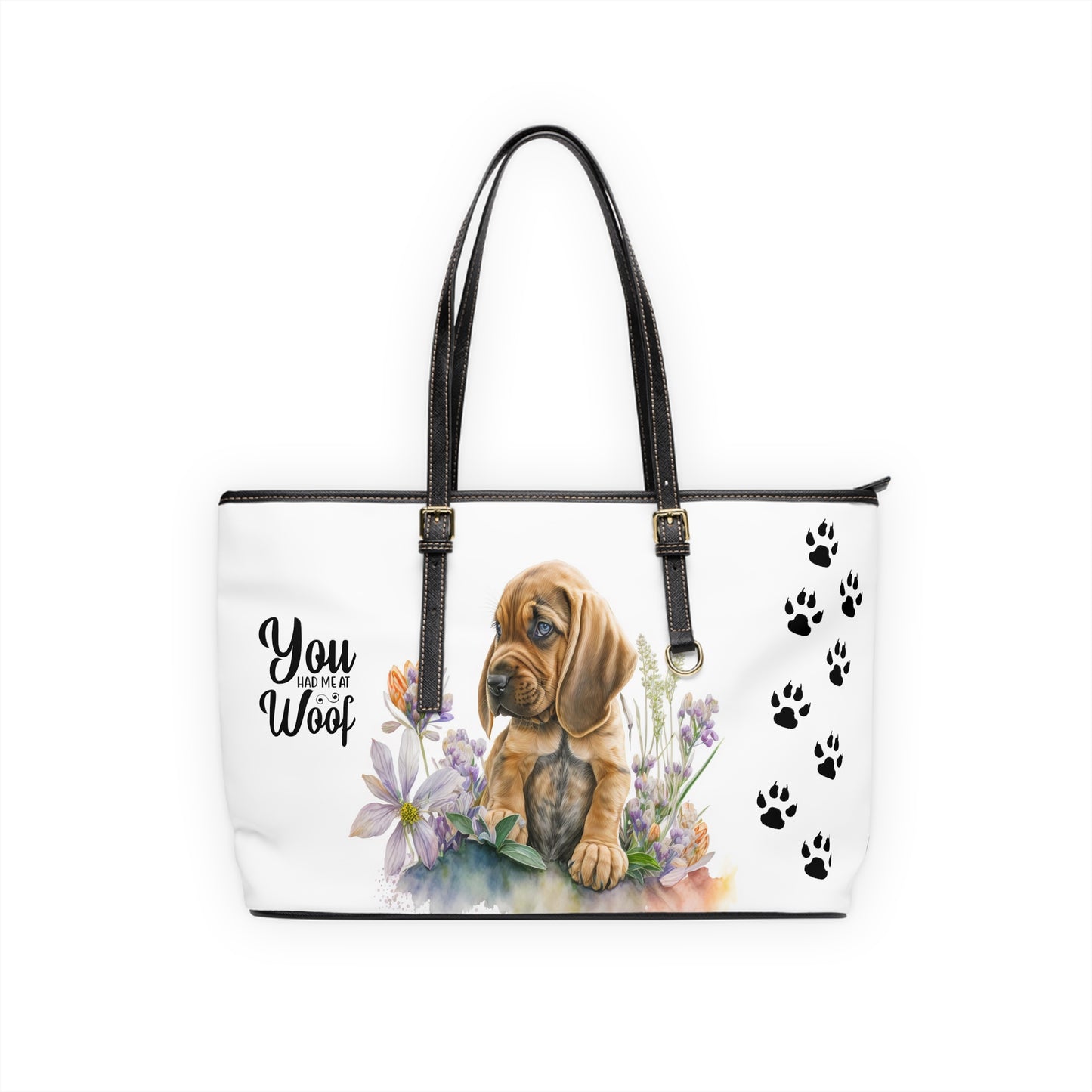 Bloodhound Puppy Leather Shoulder Bag two bloodhound puppies and You Had Me at Woof