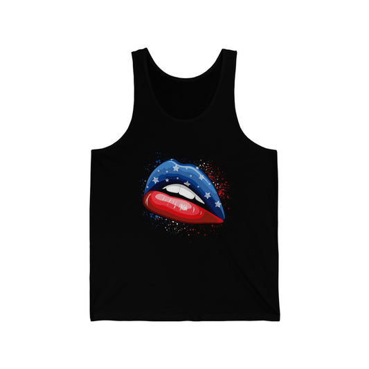 4th of July Flag Lips Unisex Jersey Tank Patriotic Retro