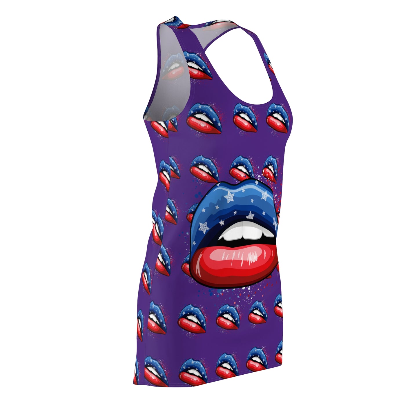 Purple 4th of July Large Lips Purple Women's Cut & Sew Racerback Dress Patriotic