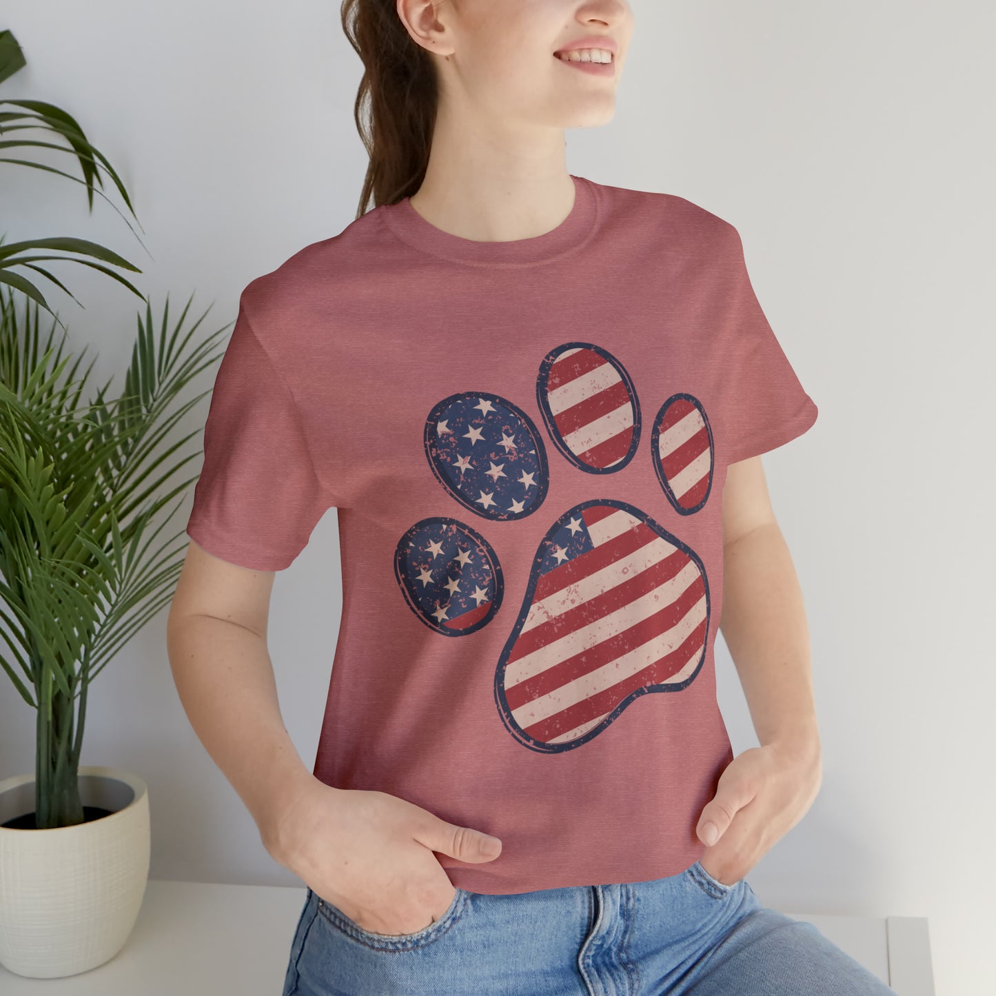 4th of July Pawprint Unisex Jersey Short Sleeve Tee Patriotic American Flag