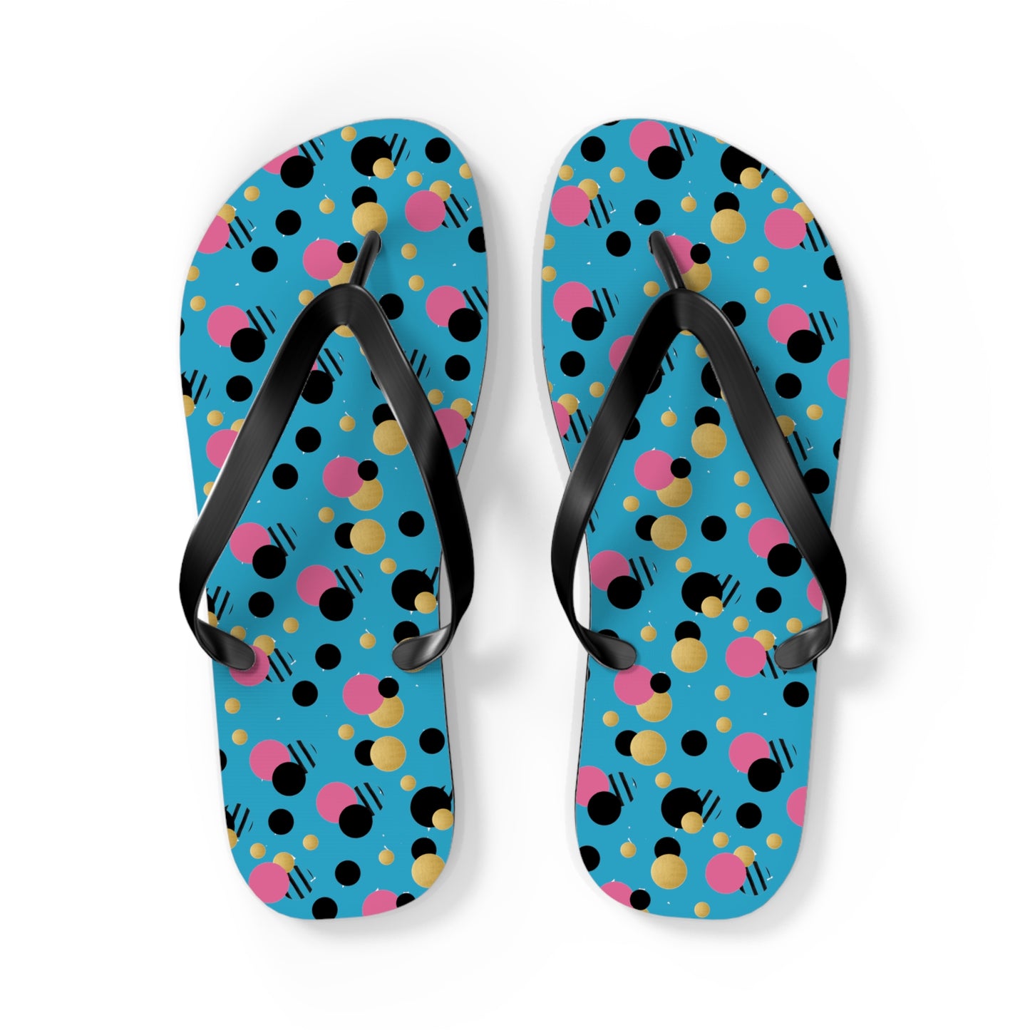 Turquoise pink, black gold polka dot Flip Flops