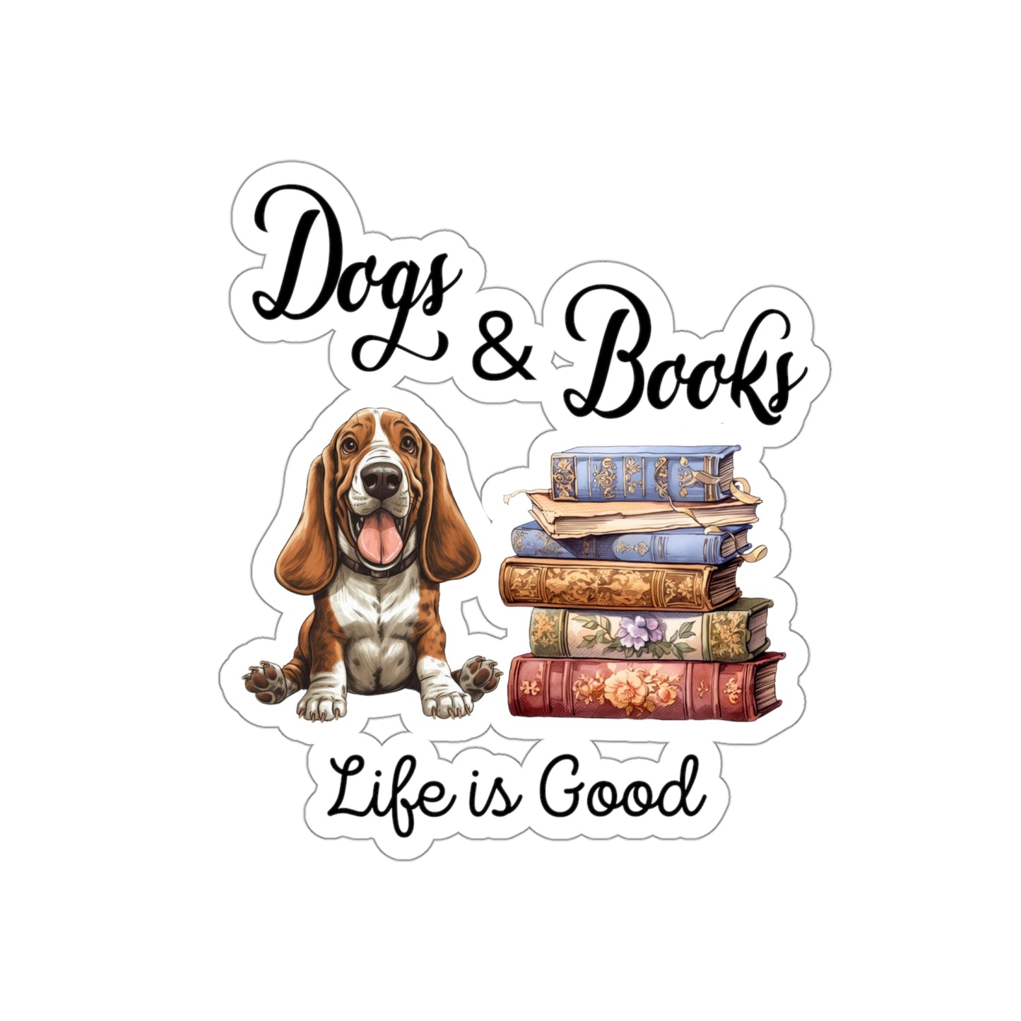 Bassett Hound dogs and Books Kiss-Cut Stickers