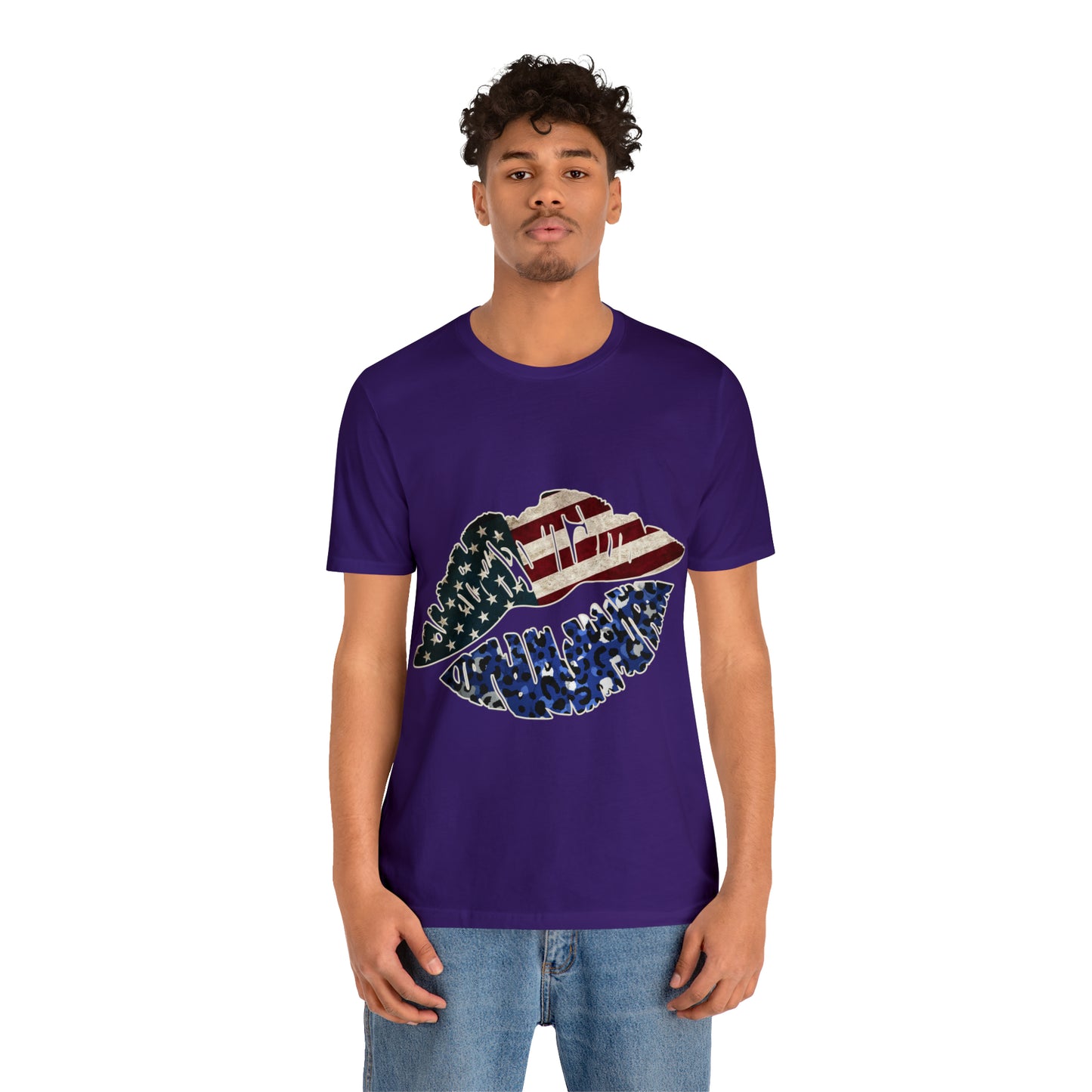 American Flag Lips 4th of July Unisex Jersey Short Sleeve Tee Patriotic Retro