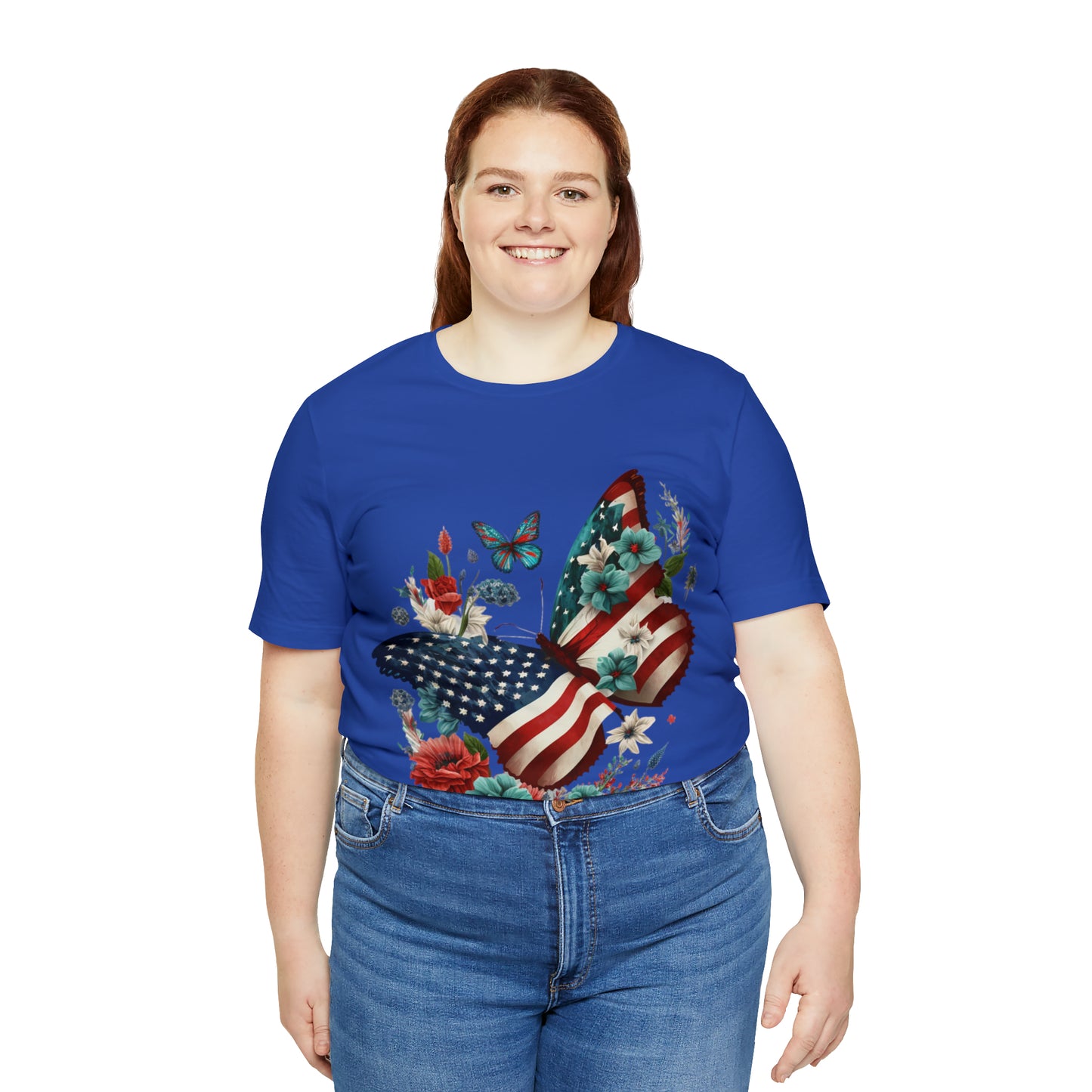 Unisex Jersey Short Sleeve Tee, American Flag, Butterfly, Patriotic