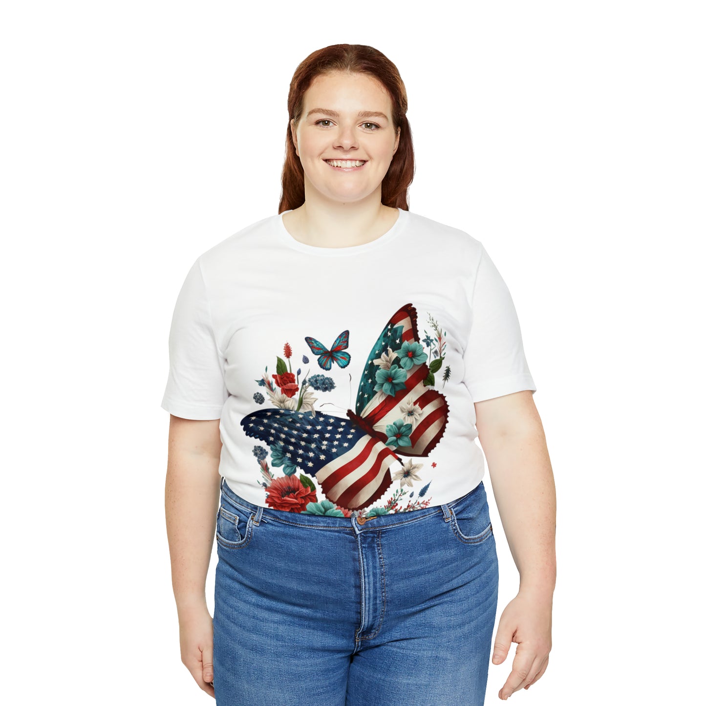 Unisex Jersey Short Sleeve Tee, American Flag, Butterfly, Patriotic