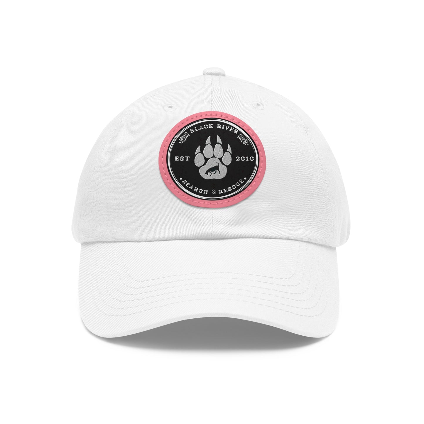 Unisex Hat with Leather Patch (Round), Black River Search & Rescue Logo, black & white patch