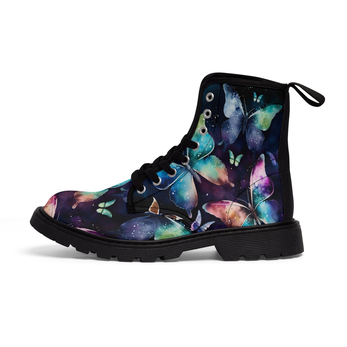 Women's Canvas Boots, watercolor butterflies, multi-color