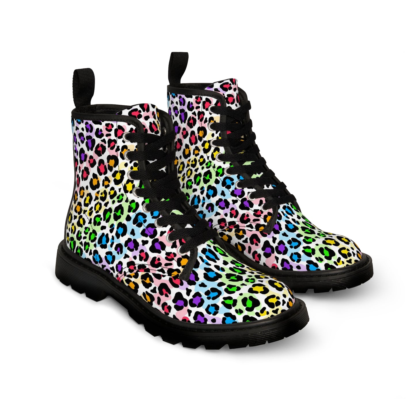 Women's Canvas Boots Multicolor small print leopard