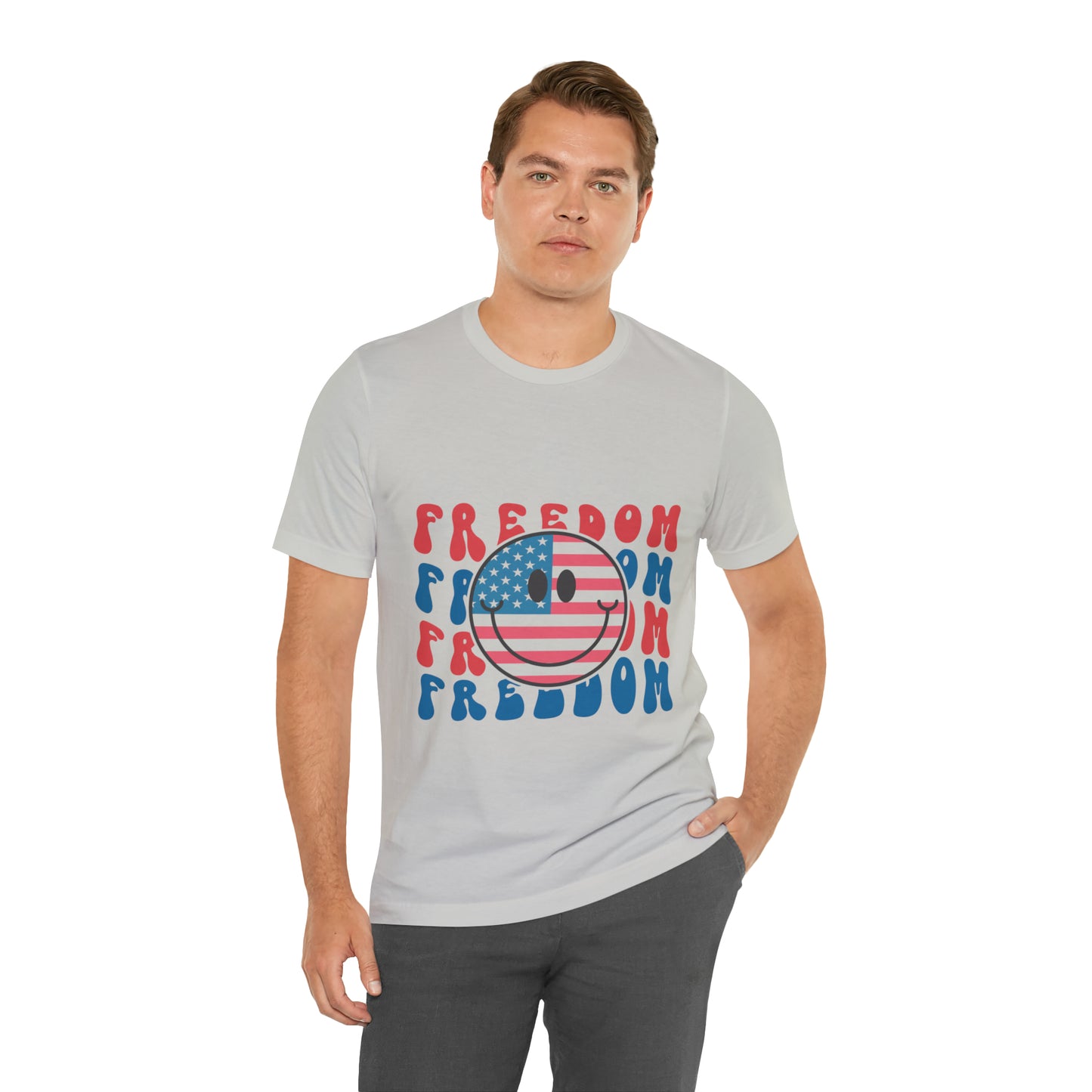 Freedom Smiley Face Flag Unisex Jersey Short Sleeve Tee Patriotic American Flag