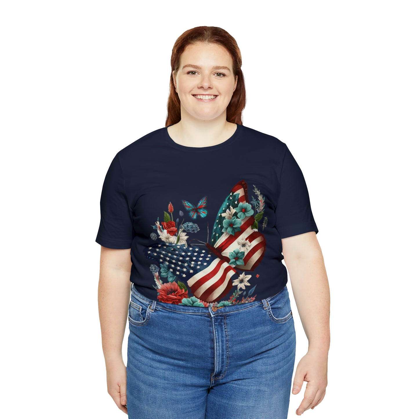 Unisex Jersey Short Sleeve Tee, American Flag, Butterfly, Patriotic