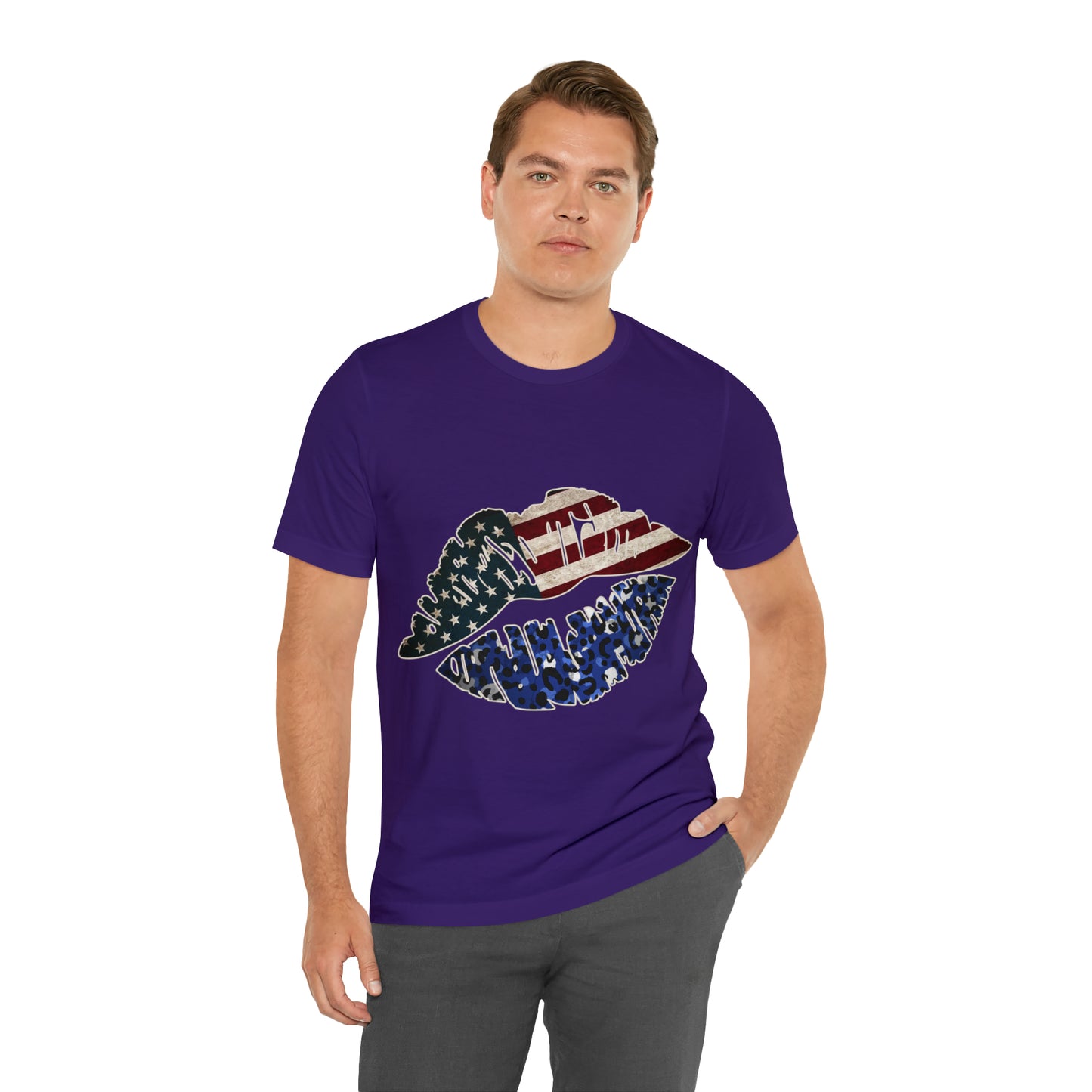 American Flag Lips 4th of July Unisex Jersey Short Sleeve Tee Patriotic Retro