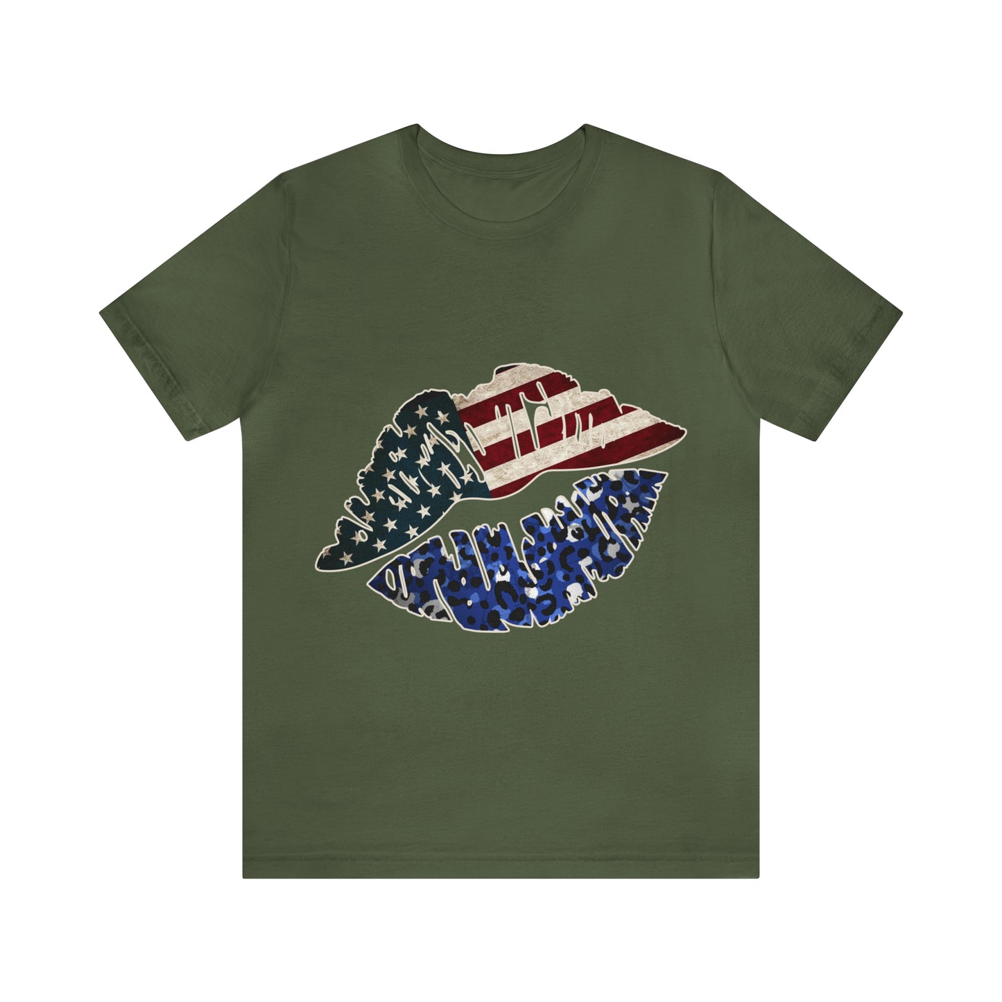 American Flag Lips 4th of July Unisex Jersey Short Sleeve Tee Patriotic Retro