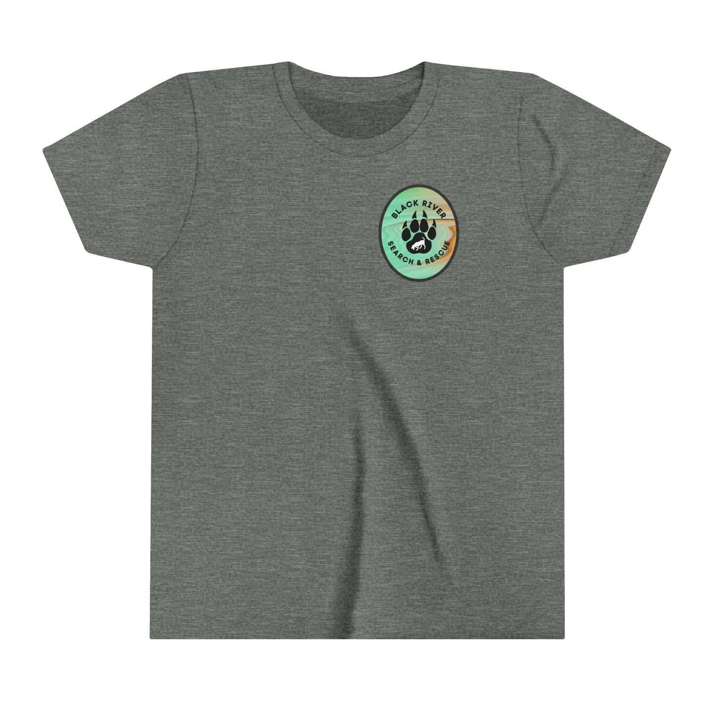 Green and Peach Marble Black River Search & Rescue Logo Youth Short Sleeve Tee