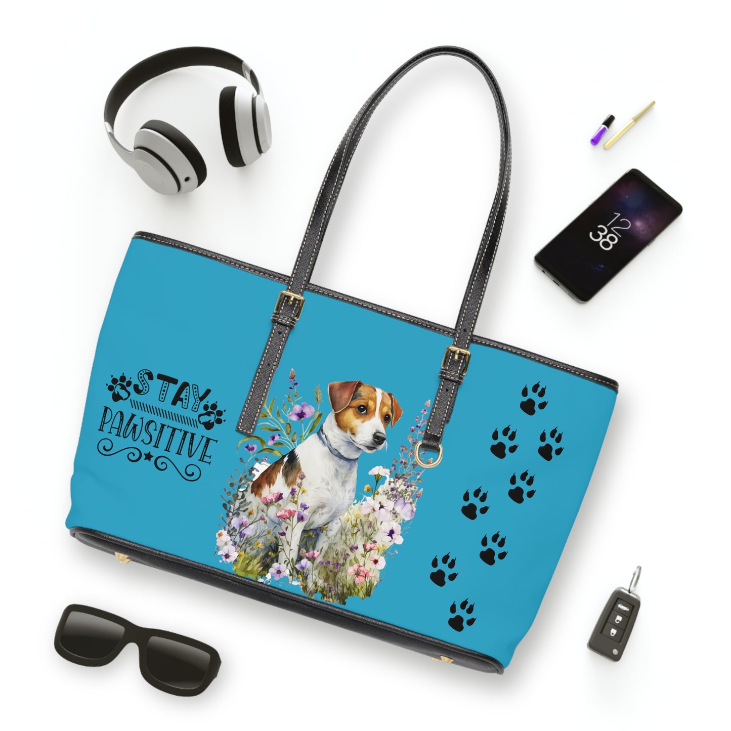 Jack Russell Turquoise Leather Shoulder Bag You had me at Woof Stay Pawsitive